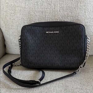 Michael Kors Black MK Logo Crossbody with Silver Chain